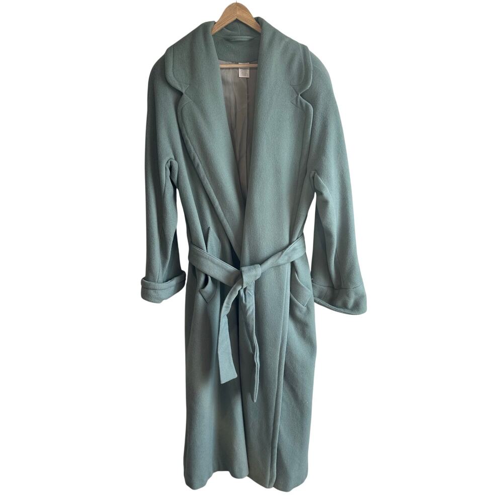 Spiegel Vintage Wool Belted Wrap Full Length Oversized Long Coat Green 10
